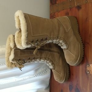 2000s vintage chunky platform faux fur genuine suede boots